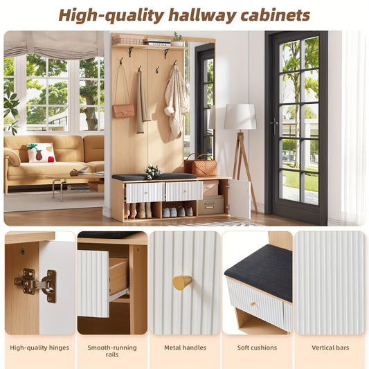 Kledingkast – Garderobekast – Opbergkast – Schoenenkast – Spiegelkast – Multifunctioneel ontwerp – Ruimtelijk en Modern – 120x40x200 cm – Houtkleur wit details
