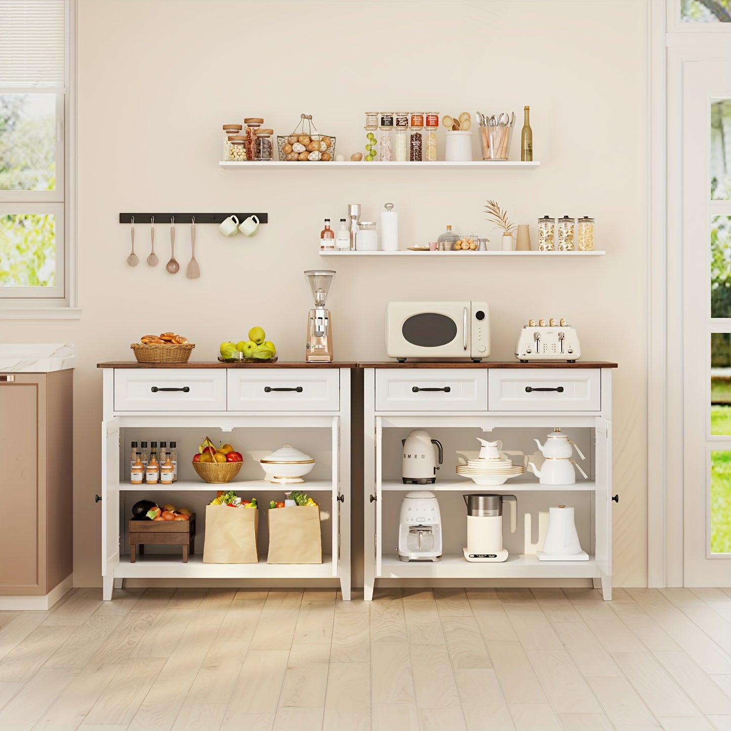 Dressoir – Opbergkast – Ladekast – Buffetkast – Keukenkast – Vintage Kleur – Hardhouten Materiaal – 81 cm Hoog