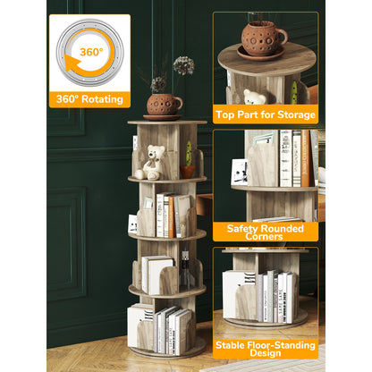 4 Tier Rotating Bookshelf, 360° Revolving Bookcase Wood Rotating Stackable Shelves Floor-Standing Storage Display Rack Used in Bedrooms Living Rooms Study Office (132.08cm x 45.72cm x 45.72cm)