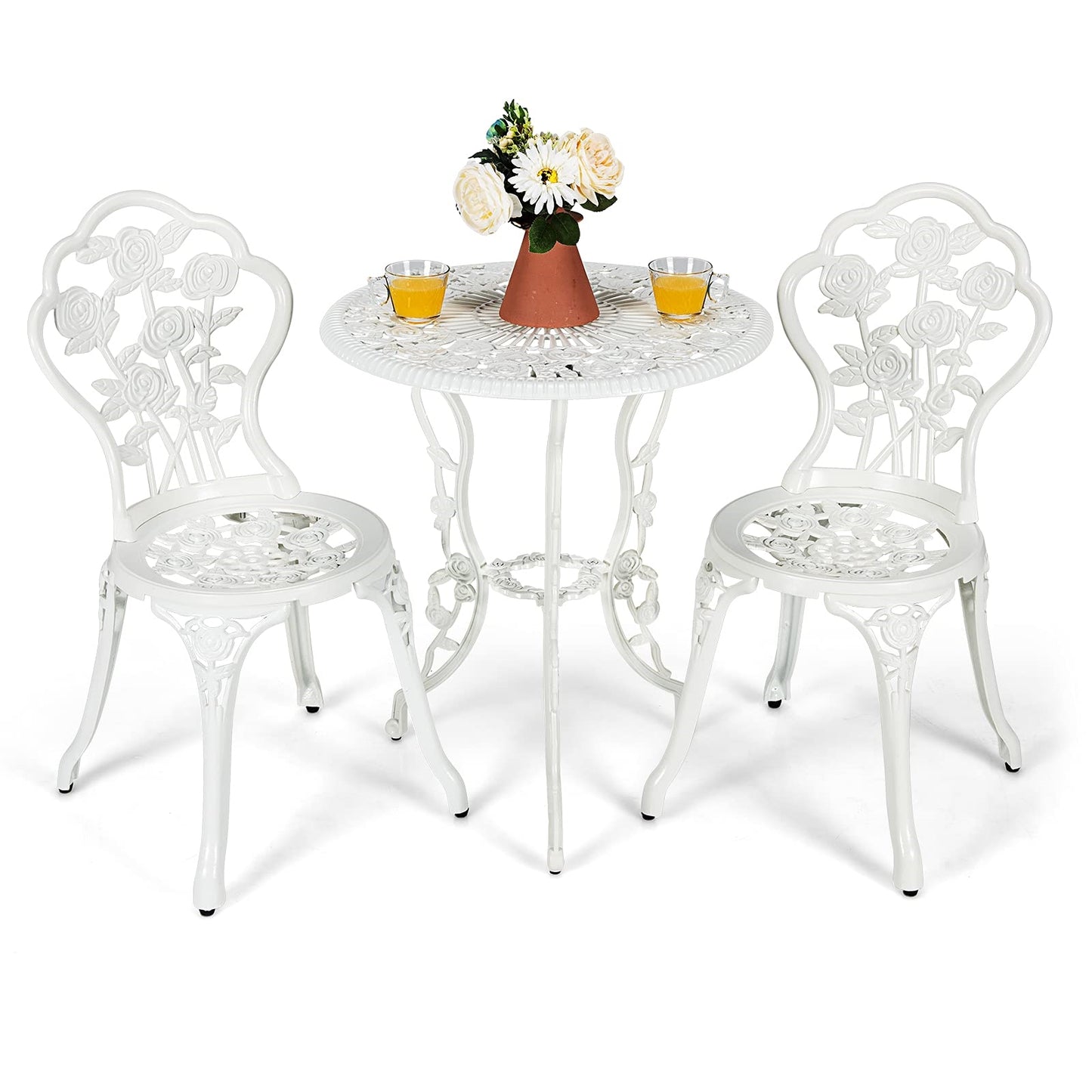 Tuinmeubelset – Balkonset – Bistroset – Terrasmeubilair – Tuinset – Wit – Aluminium Gietijzer – Weerbestendig & Inclusief Parasolgat