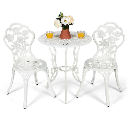 Tuinmeubelset – Balkonset – Bistroset – Terrasmeubilair – Tuinset – Wit – Aluminium Gietijzer – Weerbestendig & Inclusief Parasolgat