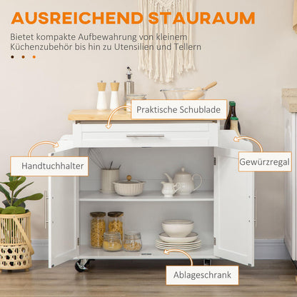 Mobiele Keukeneiland Wagen – Keukentrolley – Keukenkar – Serveerwagen – Opbergwagen – MDF Hout – 4 Wielen Met Rem – Compact 109x40x89 cm