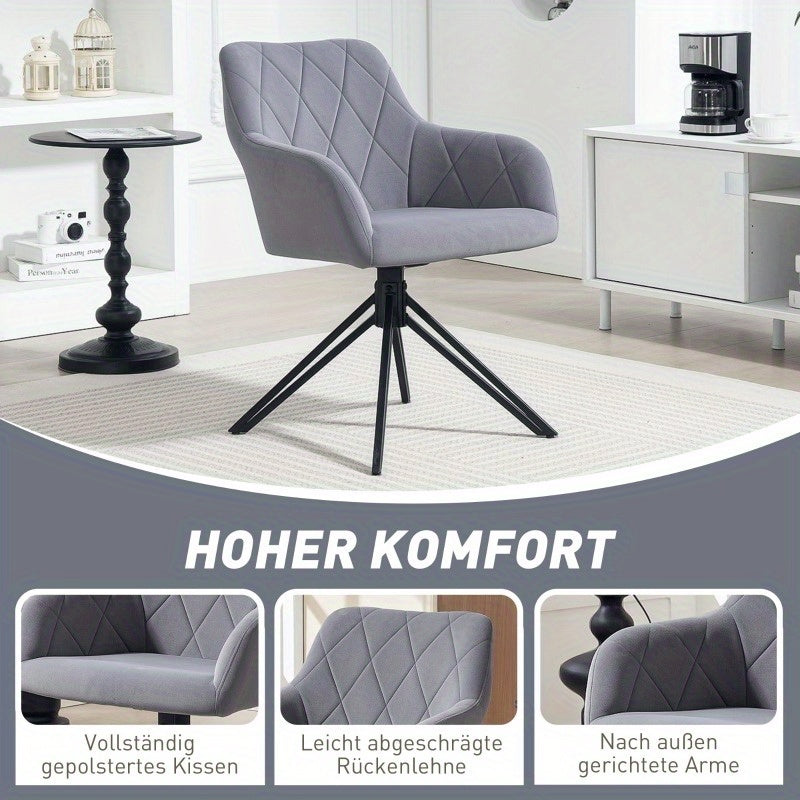 Eetkamerstoel Met Armleuningen – Stoel – Kuipstoel – Bureaustoel – Retro Stoel – Gevoerde Velvet Bekleding – Stalen Frame – Comfortabele Moderne Zitplek – Duurzaam Metalen Constructie