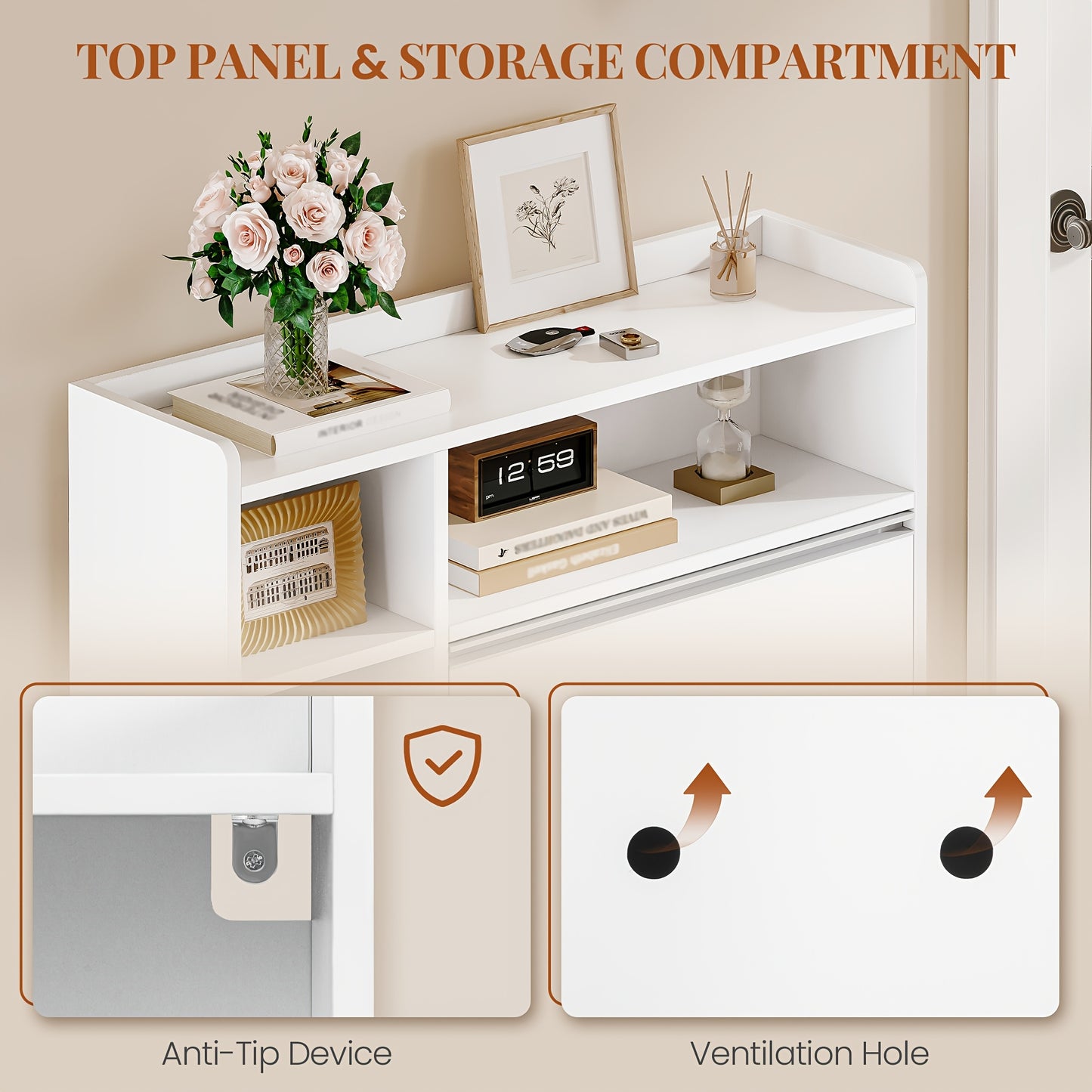 Narrow Shoe Cabinet with 2 Doors, Narrow Shoe Chest with 5 Open Compartments, Adjustable, Shoe Rack for 8-12 Pairs Of Shoes, for Hallways, Entrances, 84.7 X 24 X 102cm, White - QUORE