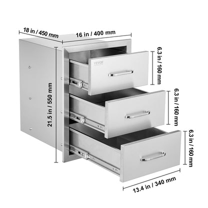 bbq lades – buitenkeuken lades – opberglades – uitvalschuifladen – bbq eiland opbergruimte – roestvrij staal – 3-laags ruime lades