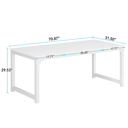 6-Foot Conference Table, Measuring 179.98 cm Wide by 79.98 cm Deep, Suitable for Meeting Rooms And Boardrooms, Featuring a Splicing Board with a Metal Frame, in White, Ideal for Christmas Holiday Decoration.