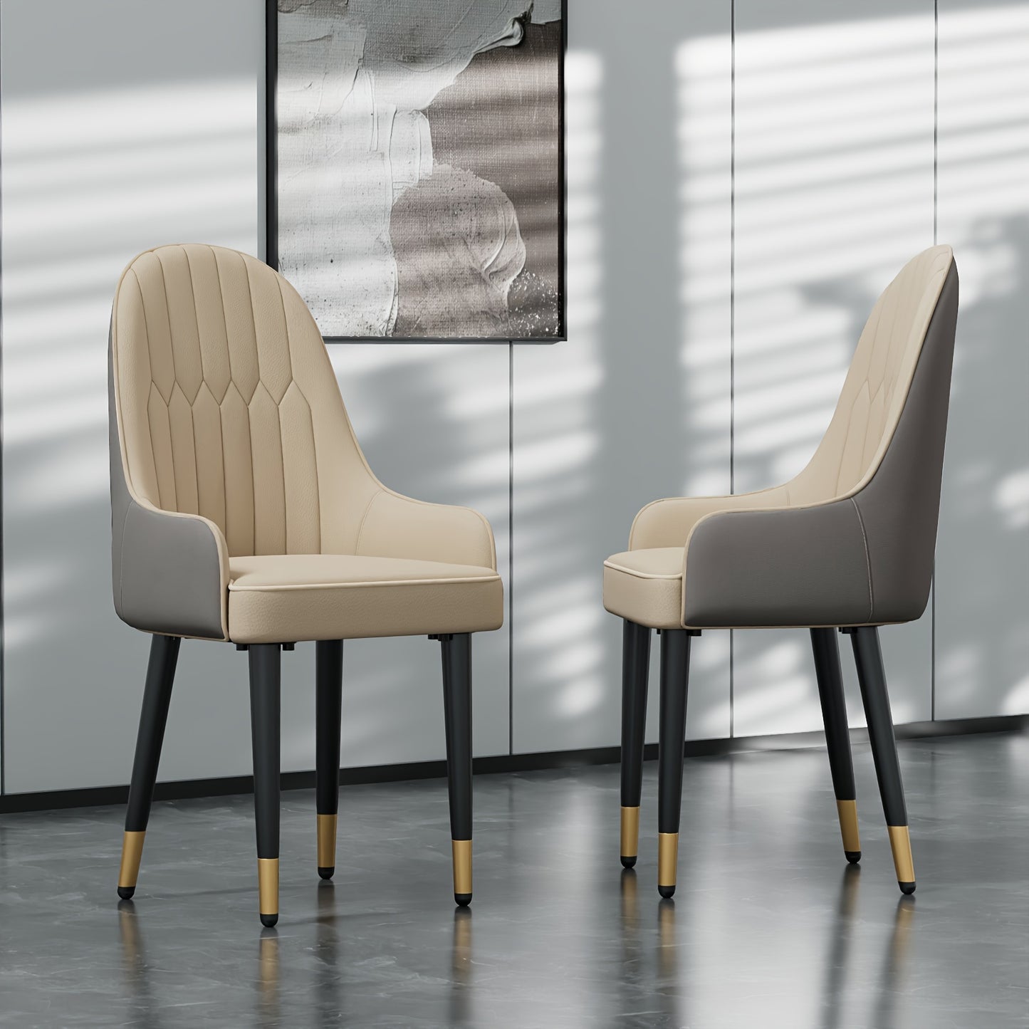 Eetkamerstoelen – Stoelen – Kuipstoelen – Keukenstoelen – Tafelsstoelen – Microvezel Bekleding – Metalen Poot – Hoge Rugleuning – Set van 2 – Grijs en Beige