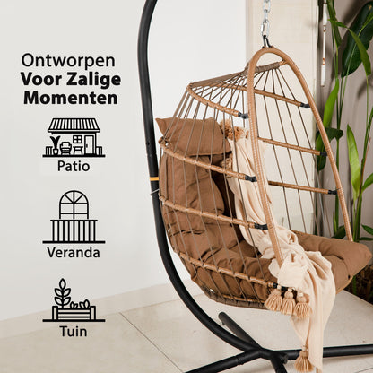 Hangende Ei-stoel – Hangstoel – Schommelstoel – Tuinstoel – Relaxstoel – Met Standaard – Draagvermogen 250 kg – Poedergecoat Stalen Frame