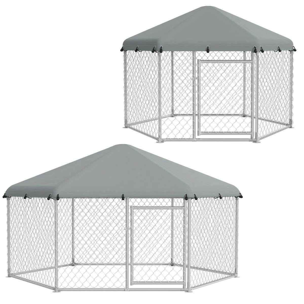 Hexagonal Metal Chicken Coop with Lockable Roof - 2 Sizes (8'x6'x5' & 13'x6'x5') Galvanized Steel Frame, 420D Oxford Cloth & Wire Mesh Ventilation - Easy Assembly Free-Range Enclosure for Poultry, Dogs, Small Animals - Urban