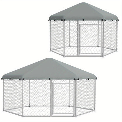 Hexagonal Metal Chicken Coop with Lockable Roof - 2 Sizes (8'x6'x5' & 13'x6'x5') Galvanized Steel Frame, 420D Oxford Cloth & Wire Mesh Ventilation - Easy Assembly Free-Range Enclosure for Poultry, Dogs, Small Animals - Urban