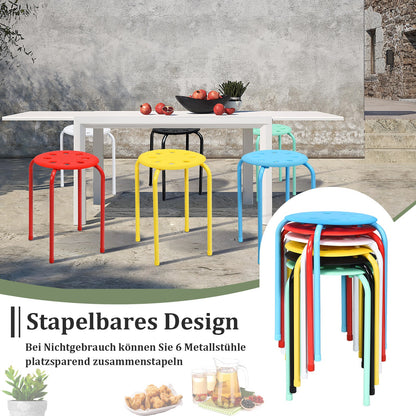 Kruk – Krukje – Zitkruk – Bijzetkruk – Stapelbare metalen krukken – Set van 6 – 44,5 cm Hoogte – Gekleurd assortiment