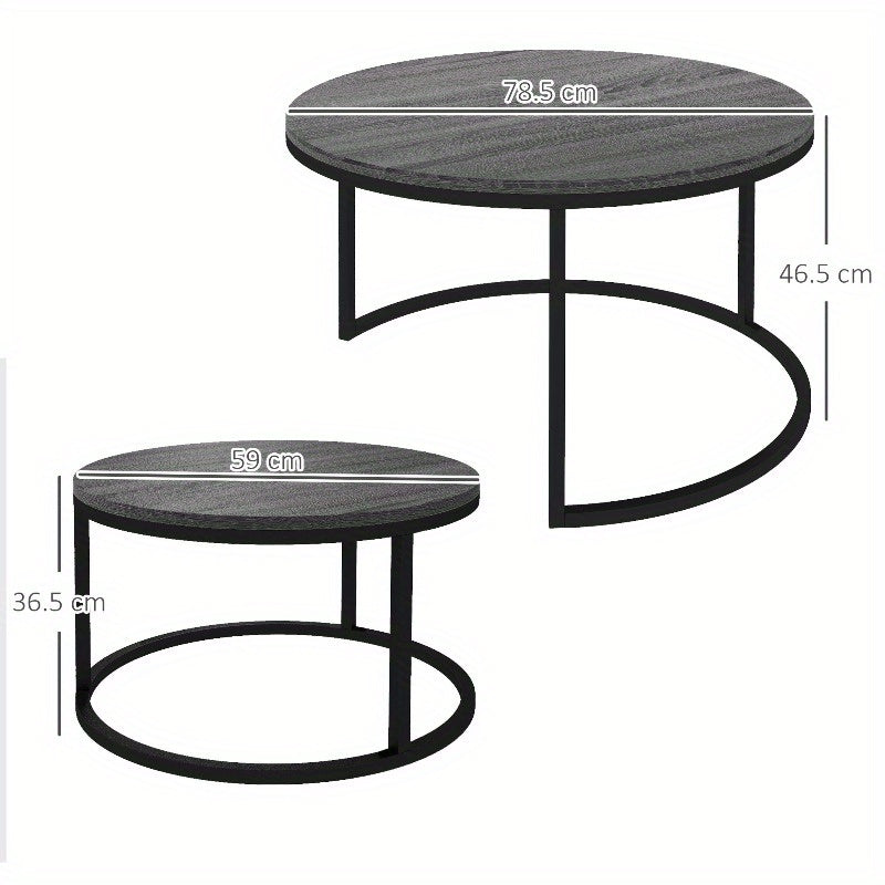 Nesting Tafels – Bijzettafeltjes – Salontafels – Stapelbare Tafels – Accent Tafels – Verstelbare Hoogte – Metaal Frame Zwart Houtlook