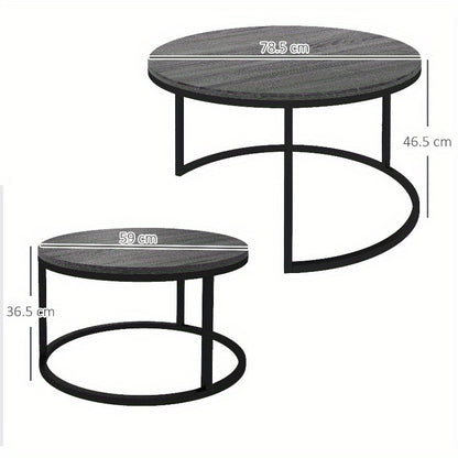 Nesting Tafels – Bijzettafeltjes – Salontafels – Stapelbare Tafels – Accent Tafels – Verstelbare Hoogte – Metaal Frame Zwart Houtlook