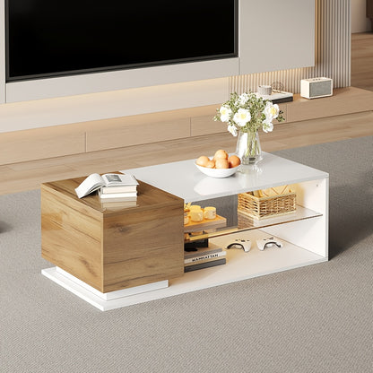 Salontafel – Koffietafel – Woonkamertafel – Tafeltje – Design Tafel – Two-Tone Hoogglans Glas – Compact Met Opbergruimte – Duurzaam & Eenvoudig Te Montateren