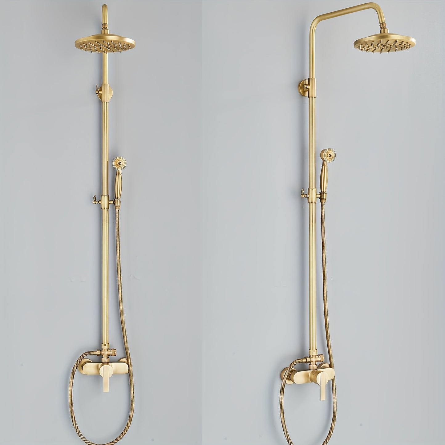 Antique Brass Bathroom Shower Mixer Taps Dual Outlet Head Round Bathroom Set, 2Jet Types Multi-Function Handheld Shower With Adjustable Height Overhead Rainfall Shower And 360° Rotating Tap For Bathroom, Multifunctional Hand