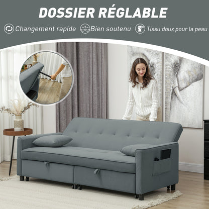 Slaapbank – Bedbank – Bankbed – Logeerbed – Sofa – 3-zits – Velours Bekleding – Verstelbare Rugleuning