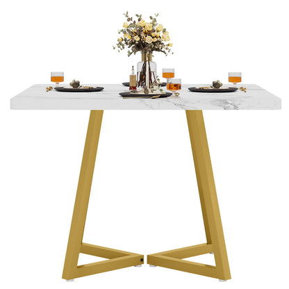 Vierkante Eettafel – Tafel – Eetkamertafel – Compacte Tafel – Keukentafel – Wit Gouden Marmerlook – 80x80 cm – Stabiel Metalen Onderstel
