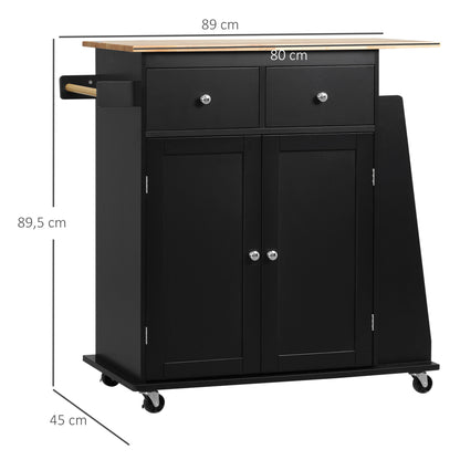 Keukeneiland – Keukentrolley – Serveerwagen – Buffetkast – Keukenkast – Bicolor Zwart-Beukenhout – Verstelbare Plank – Wielen Met Remmen