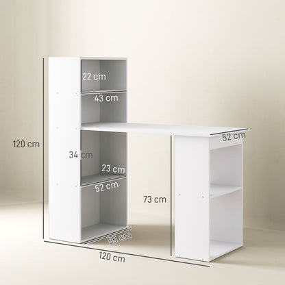 Bureau – Bureautafel – Computertafel – Werktafel – Schrijftafel – Wit – Compact Ontwerp – 6 Opbergvakken