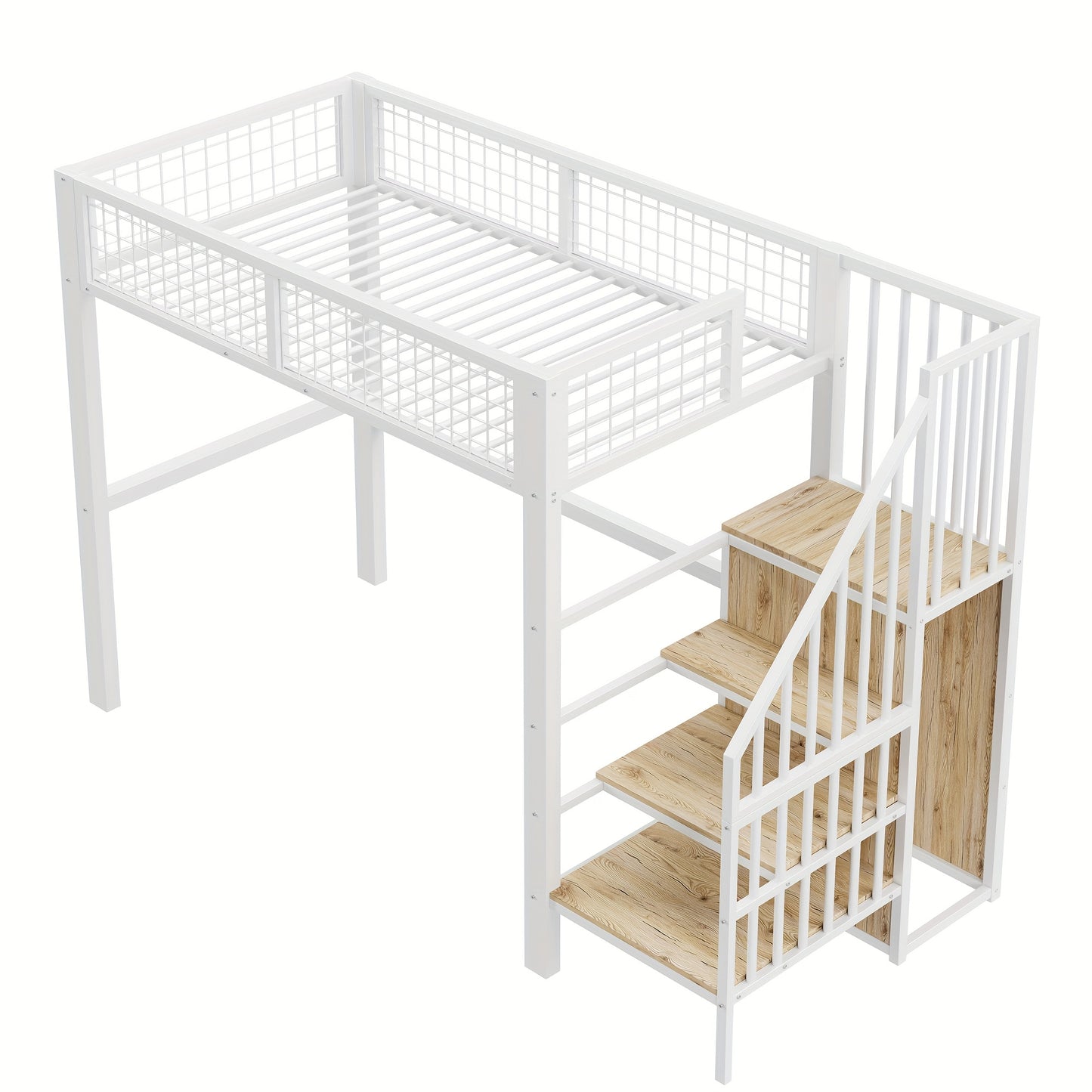 90*200 Loft Bed With Ladder With Iron And Storage Shelves
