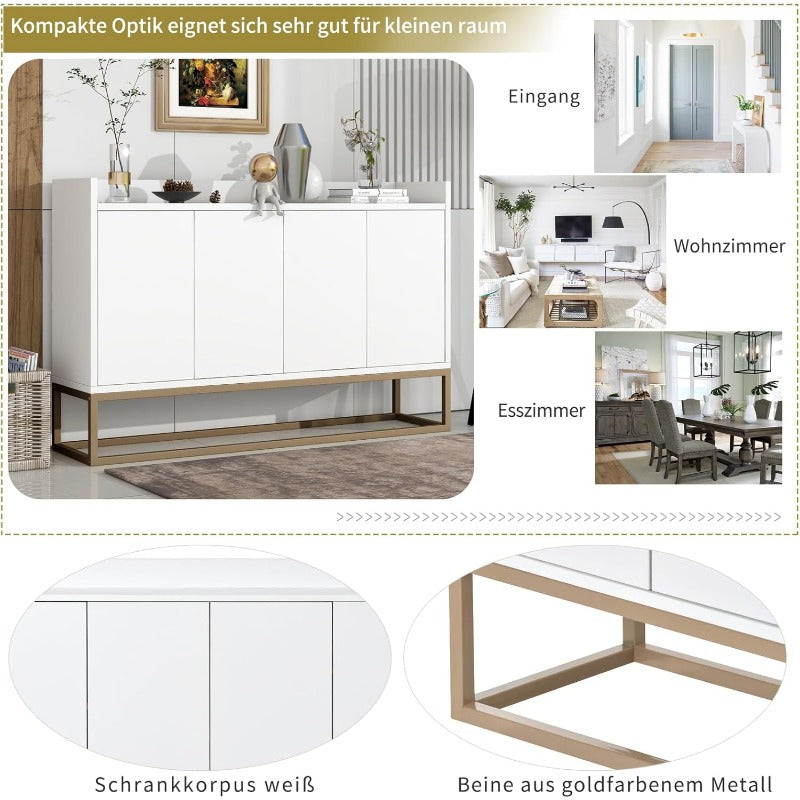 Buffet – Opbergmeubel – Dressoir – Kast – Sideboard – Wit – 4 Deuren – Soft-Close – Compact 120x30x80 cm