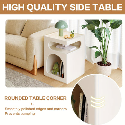 Bijzettafel – Bijzettafeltje – Salontafel – Nachtkastje – Banktafel – Compact Formaat – Hardhouten MDF Blad – Milky White – Open Opbergruimte – Eenvoudige Montage