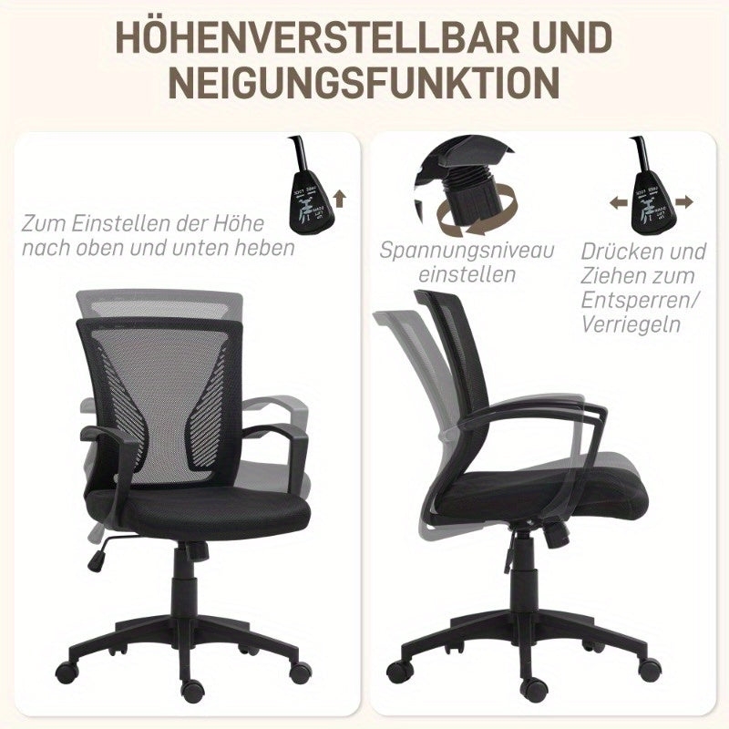Bureaustoel – Bureaustoelen – Kantoorstoel – Draaistoel – Office Chair – Verstelbare Hoogte – Kantelfunctie Met Spanningregelaar – Max. 120,2 kg – Vijfwielig Niet-Markerend Onderstel – Zwarte Stof