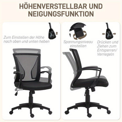 Bureaustoel – Bureaustoelen – Kantoorstoel – Draaistoel – Office Chair – Verstelbare Hoogte – Kantelfunctie Met Spanningregelaar – Max. 120,2 kg – Vijfwielig Niet-Markerend Onderstel – Zwarte Stof