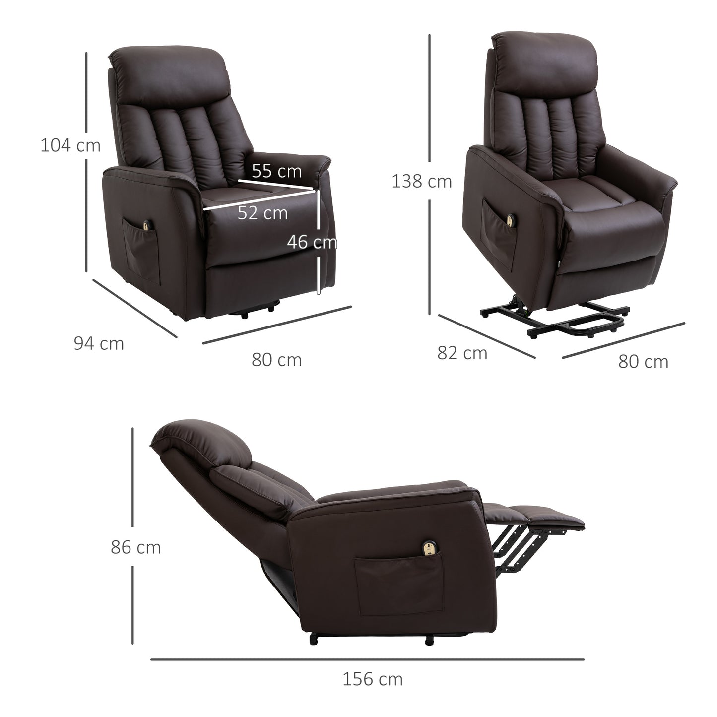 Sta-op-stoel – Liftfauteuil – Relaxstoel – Elektrische Fauteuil – Verstelbare Rugleuning – 150 kg Draaggewicht – Afstandsbediening – Bruin Kunstleer