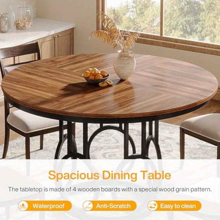 Ronde Eettafel – Ronde Tafel – Keukentafel – Eetkamertafel – Houten Tafel – 120 cm Diameter – Met Metalen Onderstel