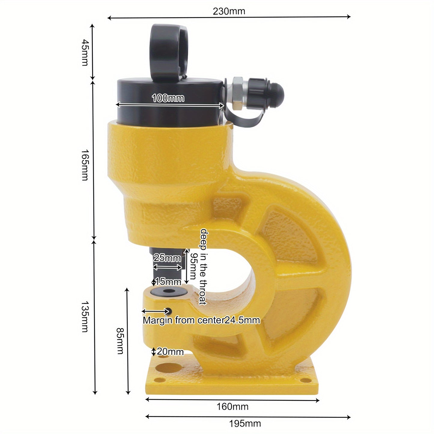 Hydraulische Pers – Handmatige Ponsmachine – Werkplaatspers – Metaalpunssmachine – Industrieel Ponsgereedschap – 31 Ton Kracht – Brede Mondopening 34,5 cm – Heavy-Duty Stalen Behuizing – Duurzaam Geel Staal