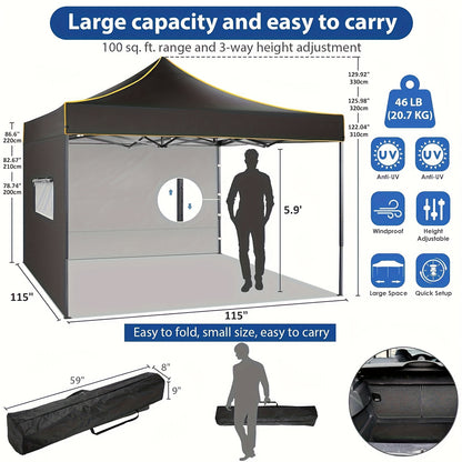 Pop-up Tent – Vouwtent – Partytent – Schaduwdoek – Zonnetent – 3,05 x 3,05 Meter – Snelle Opbouw – Inclusief Afneembare Zijwanden