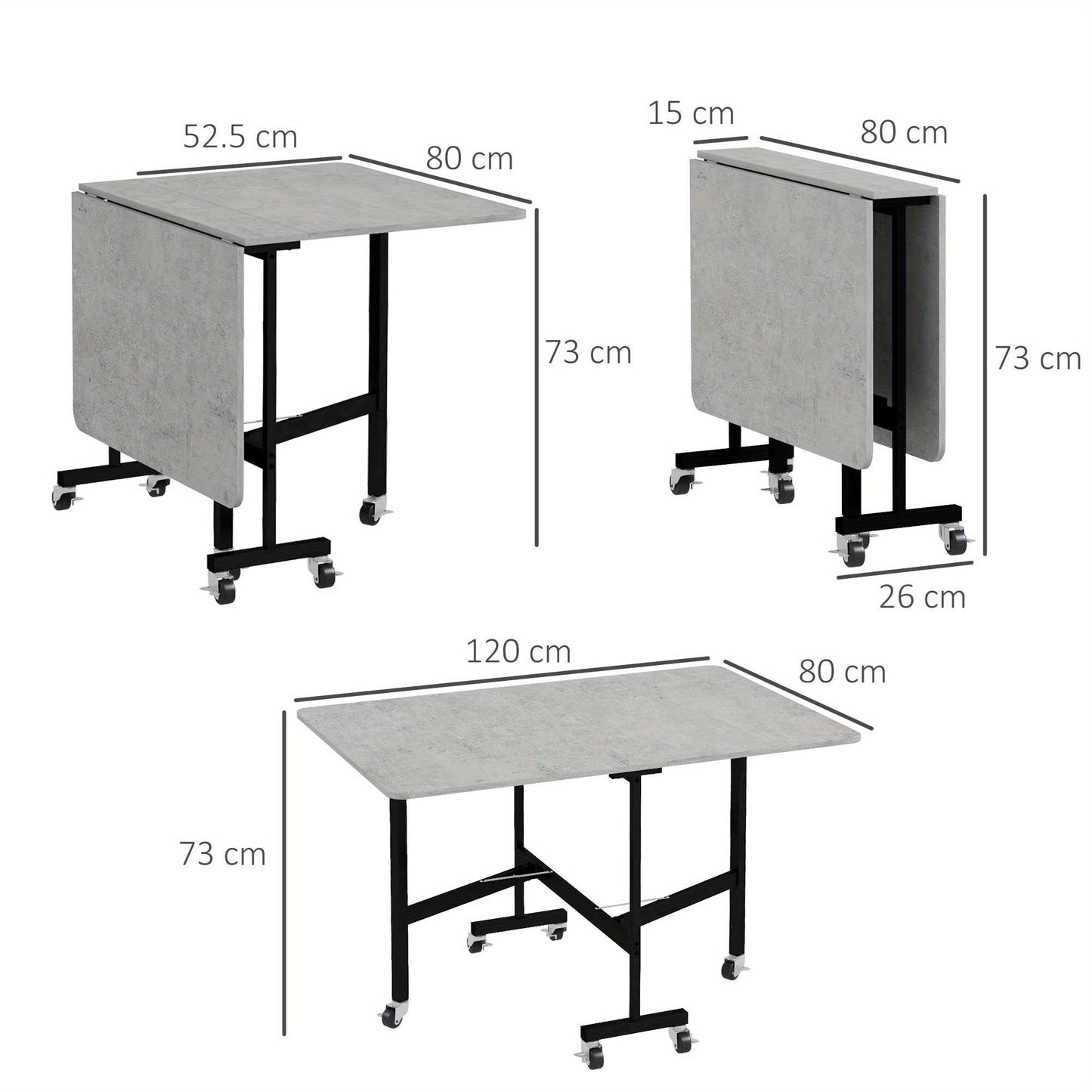 Uitklapbare Eettafel – Vouwtafel – Klaptafel – Keukentafel – Tafel Met Stalen Poten – Voor 4-6 Personen – Ruimtebesparend Hardhouten Blad – Met Zwenkwielen