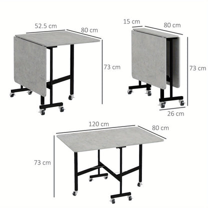 Uitklapbare Eettafel – Vouwtafel – Klaptafel – Keukentafel – Tafel Met Stalen Poten – Voor 4-6 Personen – Ruimtebesparend Hardhouten Blad – Met Zwenkwielen