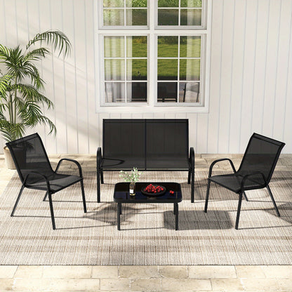 Tuinset – Loungeset – Bistroset – Zitgroep – Fauteuilset – Metalen Frame – Weerbestendige Stof – Temperatuurglas Tafelblad