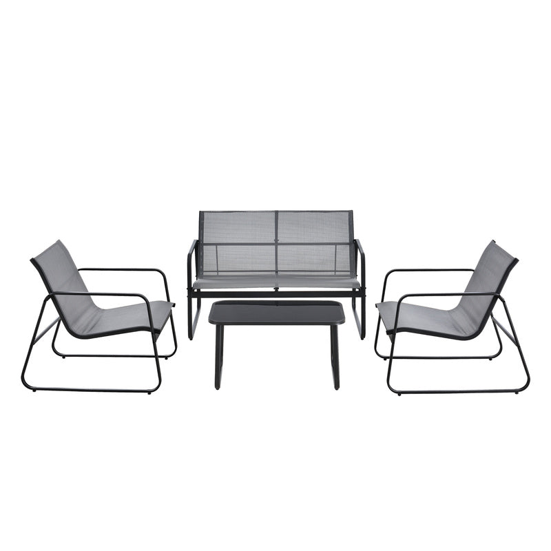 Tuinset – Tuinmeubelen – Bistroset – Loungeset – 2-Zits Bank – Gepoedercoat Stalen Frame – Temperatuurbestendig Glazen Tafelblad