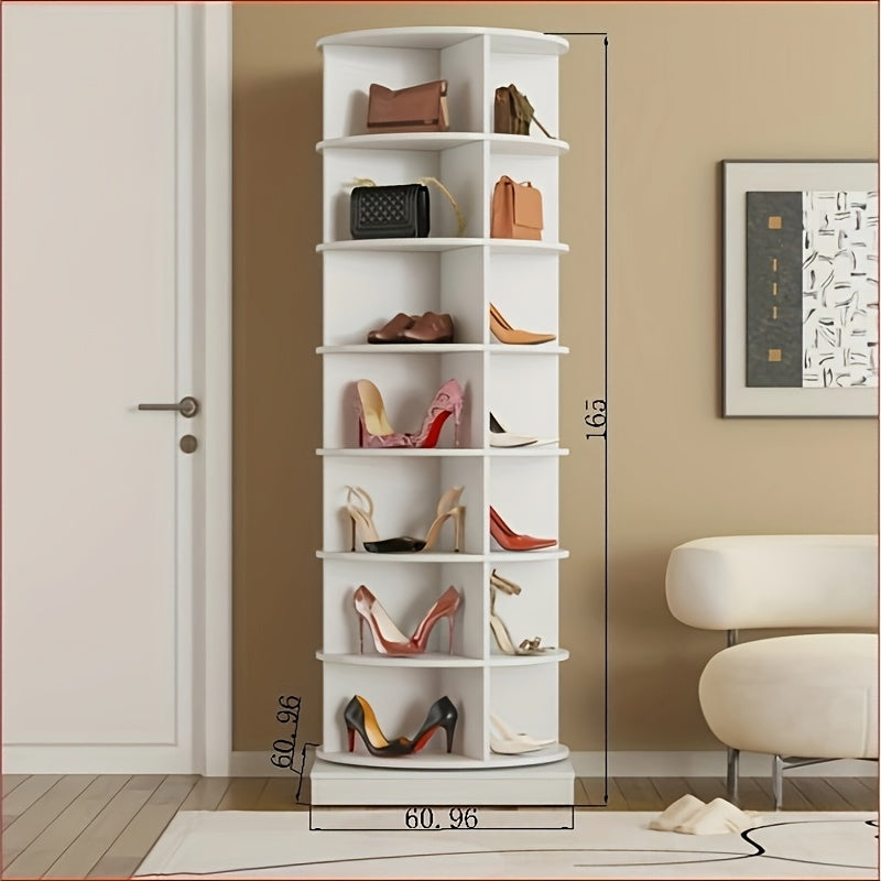 Schoenenkast – Schoenenrek – Schoenenopberger – Schoenenkastje – Draaibare Schoenenkast – 7 Lagen – 360° Draaibaar – Wit – Voor 28 Paar Schoenen