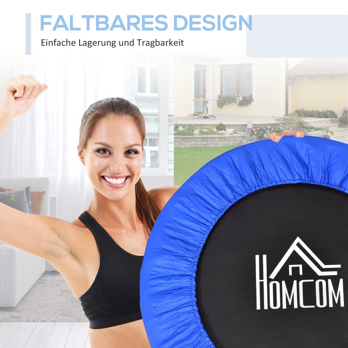 Fitness Trampoline – Mini Trampoline – Springmat – Trainingsapparaat – Indoor Trampoline – Zwart/Blauw – Compact Ø91 cm – Antislip Voeten & 100 kg Belastbaar