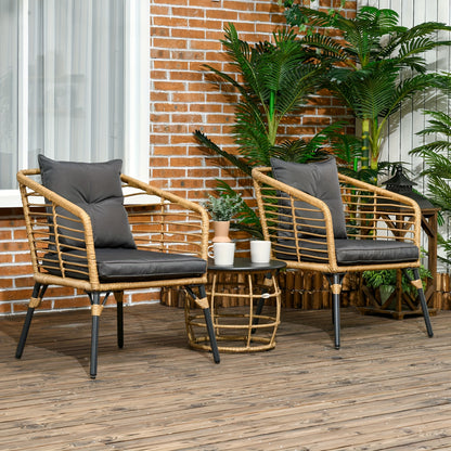 Tuinmeubelen – Loungeset – Balkonset – Rieten Meubelset – Tuinset – Weerbestendig Riet – Comfortabele Kussens – Compact Voor Kleine Buitenruimtes