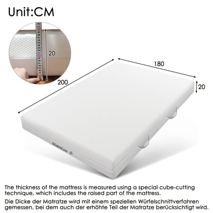 Cold Foam Mattress, 180x200, 7-zone Comfort Foam Mattress, 20cm Height, H3, H2, Ergonomic Cold Foam Mattress with Handles And Washable Climate Fiber Cover with Zipper All Around