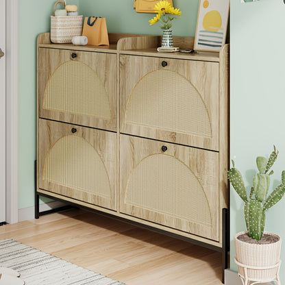 Schoenenkast – Schoenenrek – Schoenenopberger – Hal Organizer – Opbergkast – Bamboe Materiaal – Vrijstaand Met 4 Deuren – Duurzaam & Ruimtebesparend