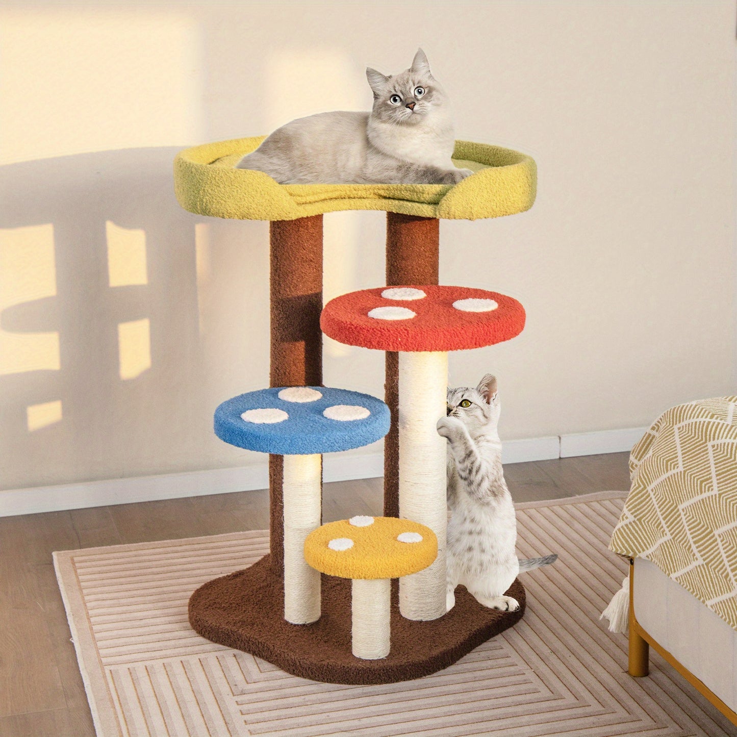 Krabpaal – Kattenboom – Krabmeubel – Krabton – Kattentoren – Meerlaagse Kitten Krabpaal – Natuurlijk Sisal Omwikkeld – Inclusief Knusse Condo en Speelbal
