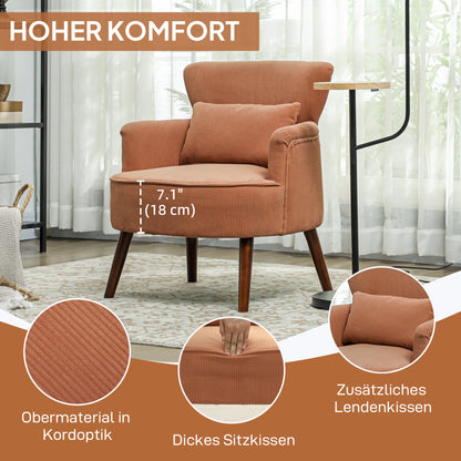 Fauteuil – Accentstoel – Loungestoel – Leunstoel – Zitstoel – Oranje Kleur – Rubberwood Poten – Inclusief Lendenkussen