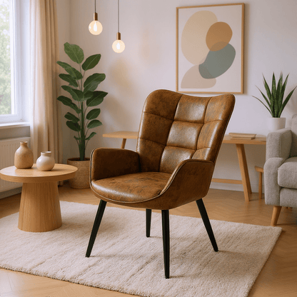 Eenpersoonsfauteuil – Fauteuil – Relaxstoel – Zetel – Leesstoel – Bruin Suède – Ergonomisch Ontwerp – Compacte Afmetingen 72x62x90,5 cm