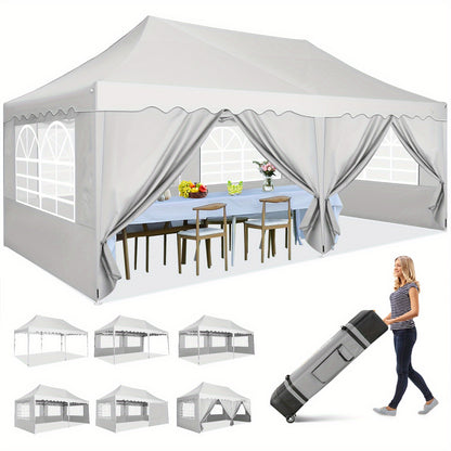 3.05x 6.1meter Canopy with Side Walls, Pop-up Tent, Party Tent with Roller Bag And 4 Sandbags, Easy to Install, Sunproof, Suitable for Camping, Picnics, Barbecues, Parties