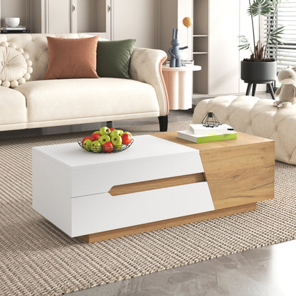 Salontafel – Koffietafel – Woonkamertafel – Bijzettafel – Uitschuifbare Tafel – MDF Houtlook Wit – Met Opberglades – 120x50x37,5 cm