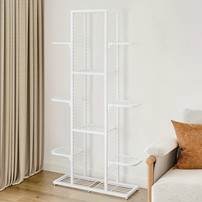 Modern White Metal Plant Stand with Anti-Slip Corner & Protective Foot Pads - Multi-Tier Indoor/Outdoor Flower Shelf, Sturdy Tall Vertical Design for Patio, Garden, Living Room, Bedroom, Balcony - Space-Saving Plant Holder fo