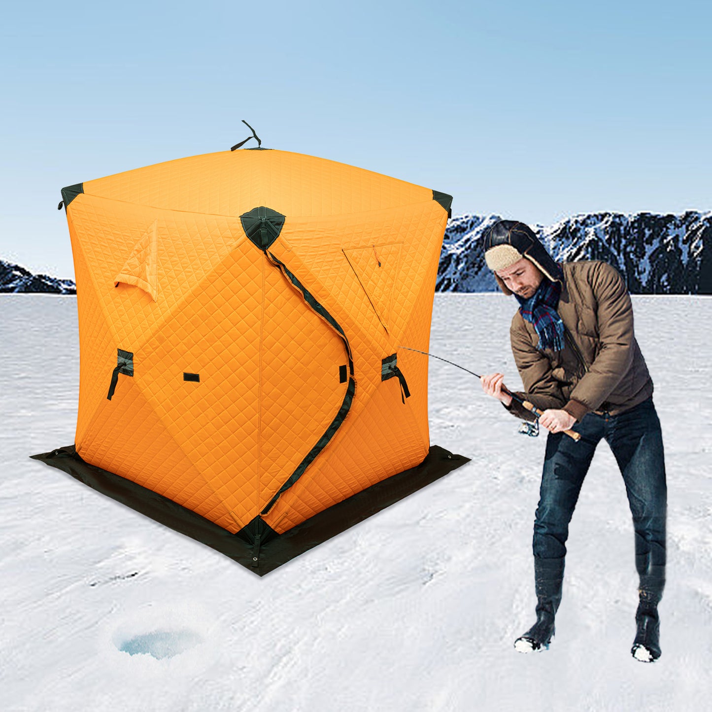 IJsvistent – Vis Shelter – Pop-up Tent – Wintertent – Kampeertent – 1-2 Personen – Geïsoleerd Met Dikker Katoen – Wind- en Sneeuwbestendig – Oranje