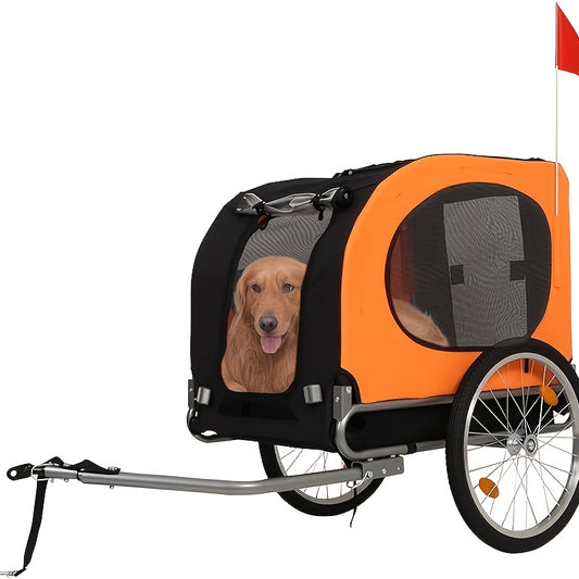 Fietskar Hond Kat – Dog Bike Carrier – Fietsaanhanger Huisdier – Pet Bike – Hondenfietskar – Lichtgewicht Metalen Frame – Wasbare Antislip Voering – Oranje