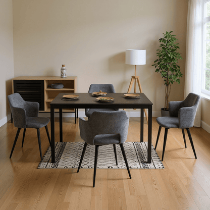 Eetkamerstoelen – Stoelen Set – Dining Chairs – Design Stoelen – Moderne Stoelen – Grijs – Met Zachte Stof – Zwart Metalen Frame – Open Rugleuning – Comfortabele Zitting – 47x48x80 cm – Set Van 4